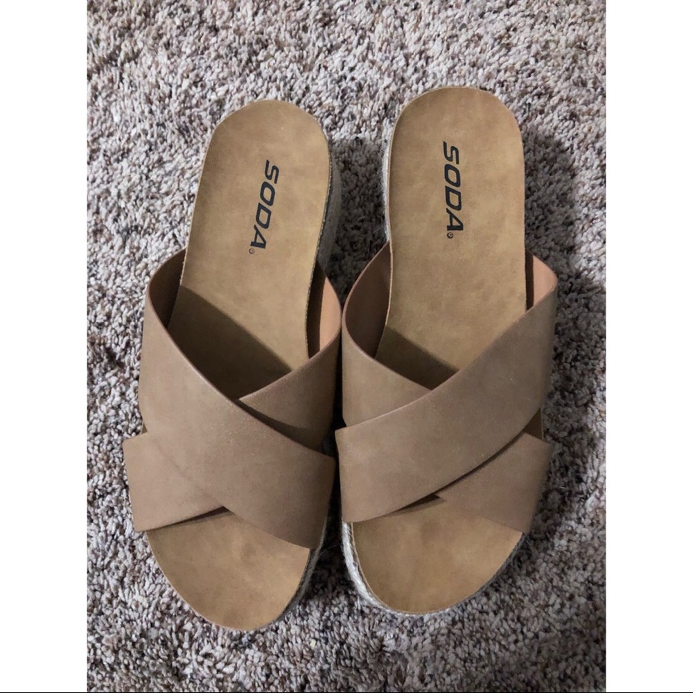 Soda Tan backless Platform Espadrilles